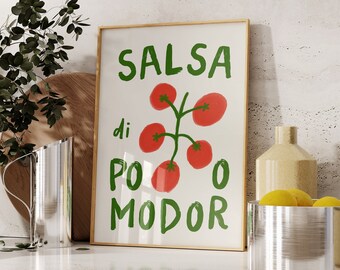 Lámina decorativa con diseño de tomate italiano para la cocina, con cita colorida sobre comida (SIN MARCO)