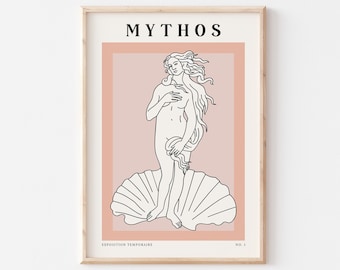 Lámina artística del Nacimiento de Venus, estatua rosa de la mitología griega (descarga digital)