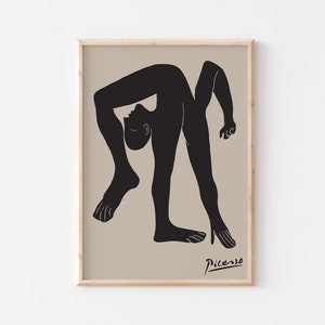 Impressão artística de Picasso, pôster de figura abstrata, arte minimalista de parede de acrobata, decoração bege e preta, arte abstrata do corpo humano, SEM MOLDURA