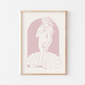 Birth Of Venus Poster, Minimalist Line Art Danish Pastel Art Print, Greek Goddess Pink Home Decoration, UNFRAMED