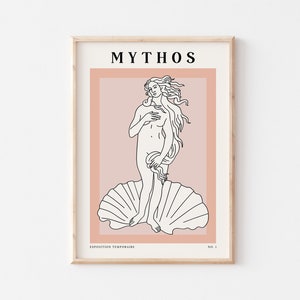 Greek Goddess Art Print, Printable Mythos Classic Art Poster, Pink Statue Digital Download Home Decor, Birth Of Venus Downloadable Wall Art