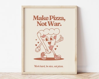 Retro Pizza Mascot Print, 70's Cartoon, Kitchen Wall Art (Digital Download)