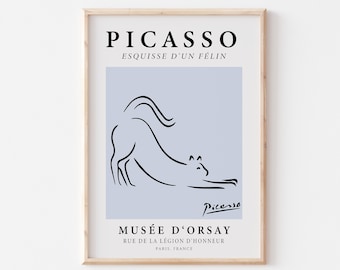 Picasso Cat Line Art Print, Museum Exhibition Poster (Digital Download)