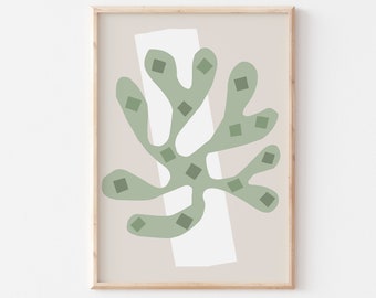 Sage Green Matisse Poster, Abstract Printable Wall Art, Cutout Shapes Digital Download, Modern Minimalist Home Decor