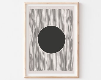 Minimalist Wall Art, Circle Art Print, Abstract Poster, Beige and Black Neutral Wall Decor, Geometric Shapes, UNFRAMED