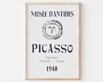 Exhibition Poster, Picasso Wall Art, Musée D'Antibes Museum Print, Vintage Art Print, Black And White Living Room Art, UNFRAMED