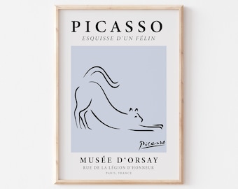 Picasso Cat Line Art Print, Museum Exhibition Poster