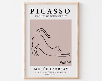 Picasso Line Art Cat Print, Museum Exhibition Poster