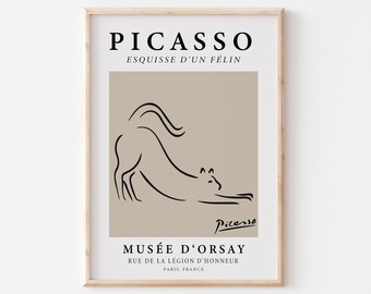 Picasso Cat Line Art Print, Museum Exhibition Poster