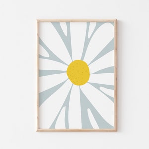 Daisy Art Print, Printable Minimalist Flower Wall Art, Blue And White Home Decor, Floral Poster, Flower Art Print