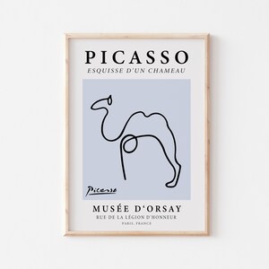 Picasso Print, Poster Camel Line Art Poster, Vintage Exhibition Poster, Animal Wall Decor, Pastel Blue Art
