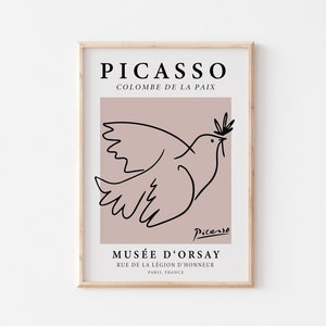 Plakat Picassa, wydruk artystyczny Gołąbka Pokoju, minimalistyczny rysunek liniowy w kolorze różowym, sztuka wystawowa w stylu vintage