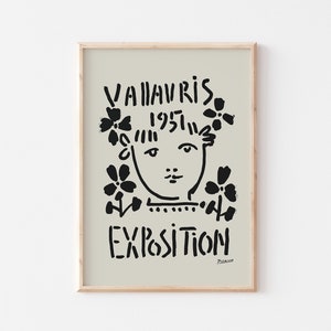 Picasso Lithographie Poster, Ausstellungsplakat, Vallauris Wanddruck, Beige und Schwarzer Vintage Kunstdruck, UNGERAHMT