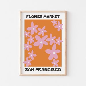 Flower Market Print, San Francisco Printable Poster, Floral Pattern, Vintage Retro Hippie Wall Art, Flower Power