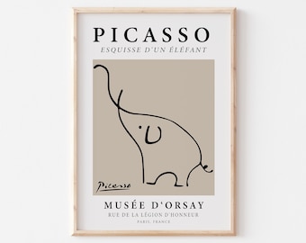 Picasso Elephant Line Art Print, Museum Exhibition Poster
