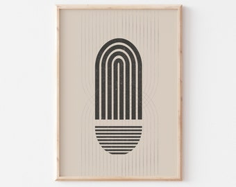 Beige and Black Geometric Shapes Print, Mid-Century Modern Art (Digital Download)