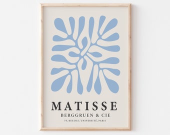 Matisse Exhibition Poster, Sky Blue Abstract Art Print, Vintage Shapes (UNFRAMED)