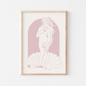 Birth Of Venus Printable Poster, Minimalist Line Art Danish Pastel Art Print, Greek Goddess Pink Home Decoration