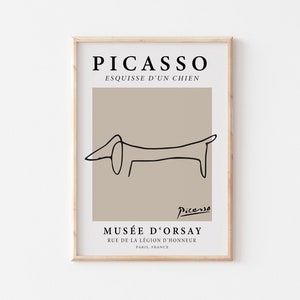 Picasso Art Print, Printable Poster Dachshund Dog Line Art, Vintage Exhibition Poster, Minimalist Abstract Line Drawing