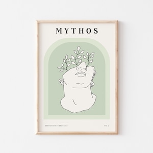Greek God Art Print, Botanical Line Drawing, Pastel Colors Wall Art, Greek Statue Goddess Poster, UNFRAMED