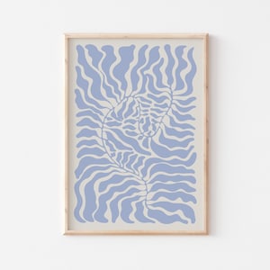 Abstraktes Poster, Druckbares Poster, Botanische Illustration, Himmelblaues Wanddekor, Vintage-Stil Kunstdruck