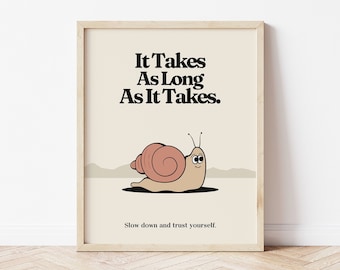 Retro Snail Quote Art Print, Vintage Colors (Digital Download)
