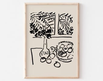 Matisse Still Life Print, Beige Black Lithograph, Abstract Art (Digital Download)