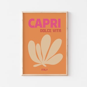 Capri Travel PRINTABLE Poster, Retro Colorful Art Print, Large Poster, Italy Wall Decor, Summer Home Decoration, Dolce Vita, Orange Print