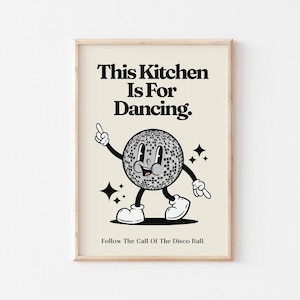 Impresión de bola de discoteca de cocina retro, dibujos animados de los años 70 (sin marco)