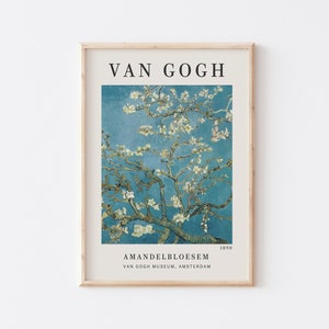 Van Gogh Art Print, Almond Blossom Poster, Vintage Exhibition Print, Flower Wall Art, Blue Wall Decor, Large Wall Print, UNFRAMED
