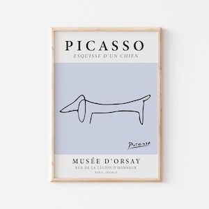 Picasso Art PRINT, Poster Dachshund Dog Line Art, Vintage Exhibition Poster, Sky Blue Wall Decor, Minimalist Home Decor, UNFRAMED