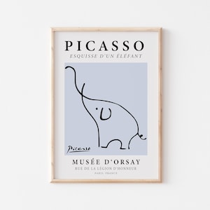 Picasso Kunstdruck, Elefant Minimalistische Linie Kunst, Museum Ausstellungsplakat, himmelblaue Wandkunst