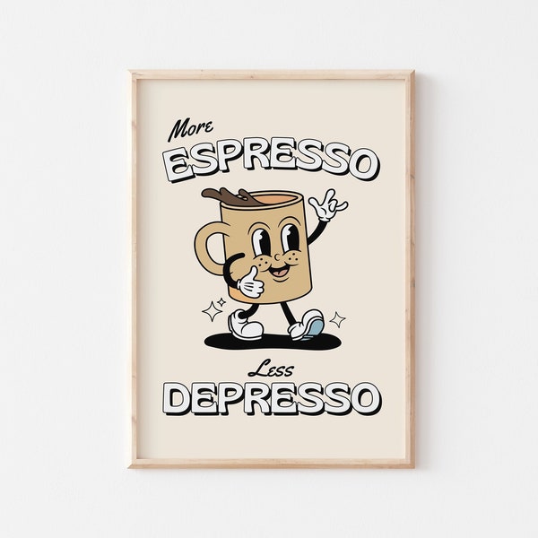 Retro Quote Wall Print, More Espresso Wall Decor, Coffee Art Print, Kitchen Wall Art, PRINTABLE Poster, Vintage Colors