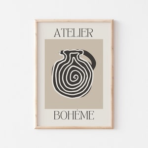 Galerie Bohème Exhibition Print, Printable Neutral Vase Poster, Bohemian Japandi Wall Decoration, Digital Download, Beige and Black Decor