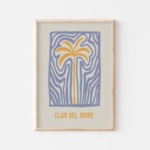 Palm Tree Poster, Summer Wall Art, Minimalist Line Art, Colorful Wall Decor, Blue and Yellow Large Wall Print, UNFRAMED