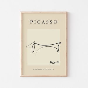 Picasso Art Print, Japandi Decor, Poster Dachshund Dog Line Art, Vintage Exhibition Poster, Minimalist Abstract Line Drawing