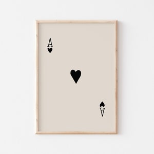 Ace of Hearts ART PRINT, Playing Card Poster, Neutral Beige and Black Wall Decor, Minimalist Retro Wall Art, Game Room Art Print, UNFRAMED