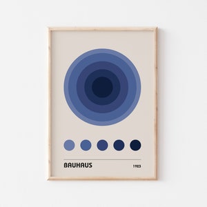 Bauhaus Poster, Vintage Ausstellungsdruck, Mid-Century Wandkunst, Bunt Geometrisches Wanddekor, Dunkelblaues Wanddekor, UNGERAHMT