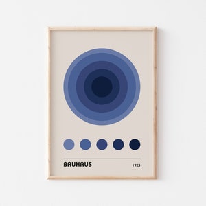 Bauhaus Poster, Vintage Exhibition Print, Mid-Century Wall Art, Colorful Geometric Wall Decor, Dark Blue Wall Decor, UNFRAMED