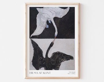 Hilma Af Klint Swan Art Print, Abstract Black and White Animal Decor (UNFRAMED)