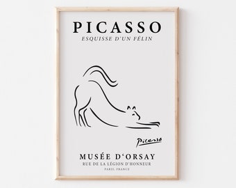 Picasso Line Art Cat Poster, Minimalist Exhibition Print