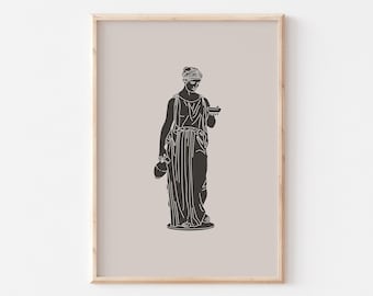 Greek Goddess Art Print, Minimalist Woman Statue, Beige Home Decor (Digital Download)