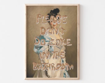 Funny Bathroom Art Print, Renaissance Portrait, Gold Typography (UNFRAMED)