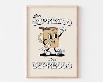 Retro Quote Wall Print, More Espresso Wall Decor, Coffee Art Print, Kitchen Wall Art, PRINTABLE Poster, Vintage Colors