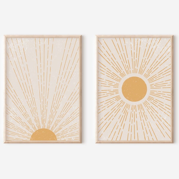 Boho Sun Poster Set, Sunburst Abstract Wall Art, Wall Art Print Set, Minimalist Wall Art, Nursery Bedroom Decor, UNFRAMED