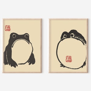 Conjunto de láminas artísticas japonesas de la rana Hoji, decoración de pared vintage Japandi