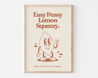 Retro Lemon Mascot Print, Kitchen Motivational Art (UNFRAMED)