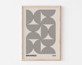 Bauhaus Print, Vintage Exhibition Poster, Beige and Black Wall Art, Mid-Century Modern Home Decor, Geometric Art Print, UNFRAMED