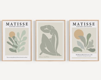 Matisse Exhibition Posters, Sage Green Abstract Art Prints, Set of 3