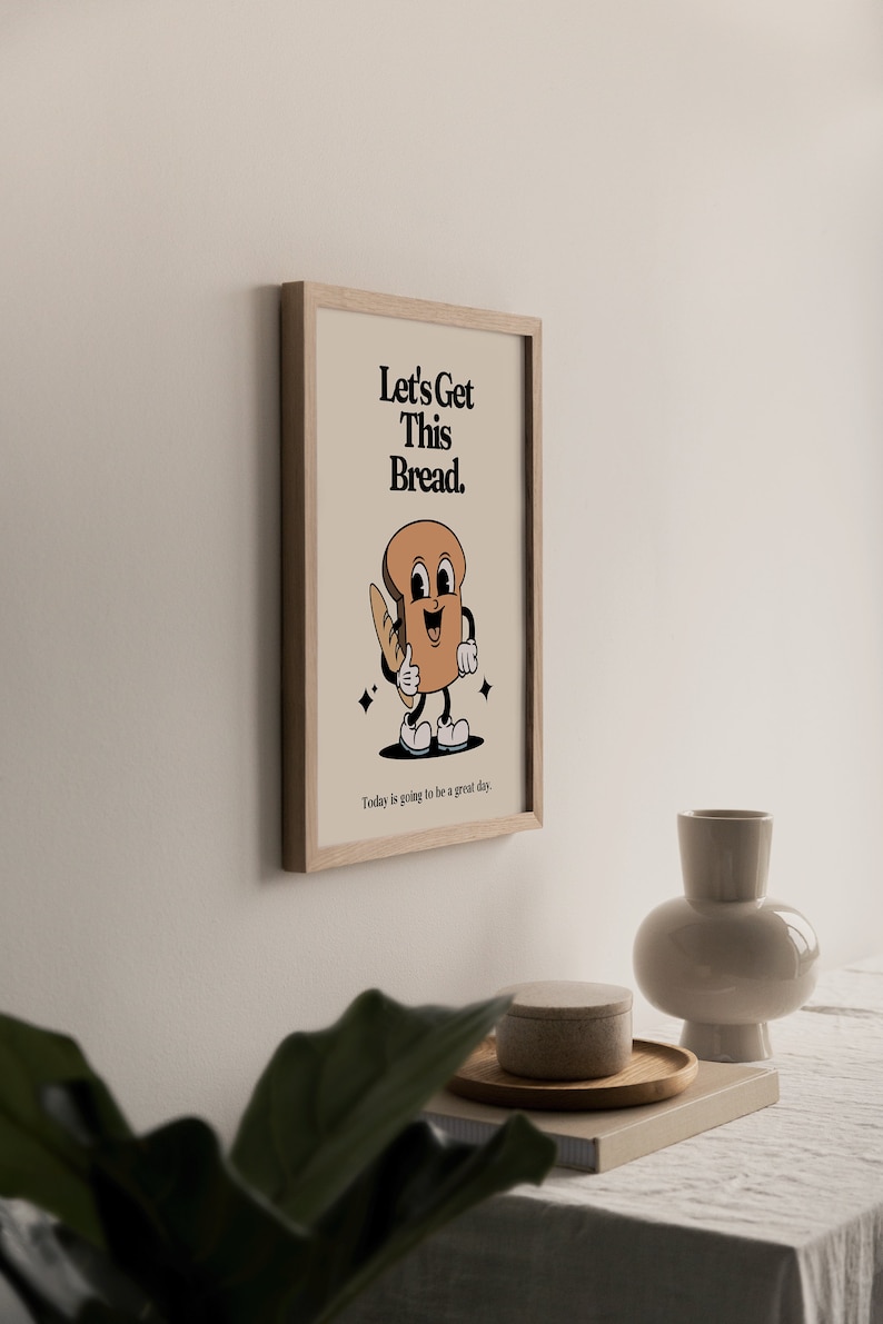 Retro Mascot Art PRINT, Let's Get This Bread, Motivational Kitchen Wall Art, Vintage Home Office Decor, UNFRAMED image 7